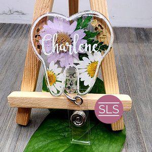 Personalized Floral Tooth Badge Reel-Dental hygienist-Dentist-Orthodontist